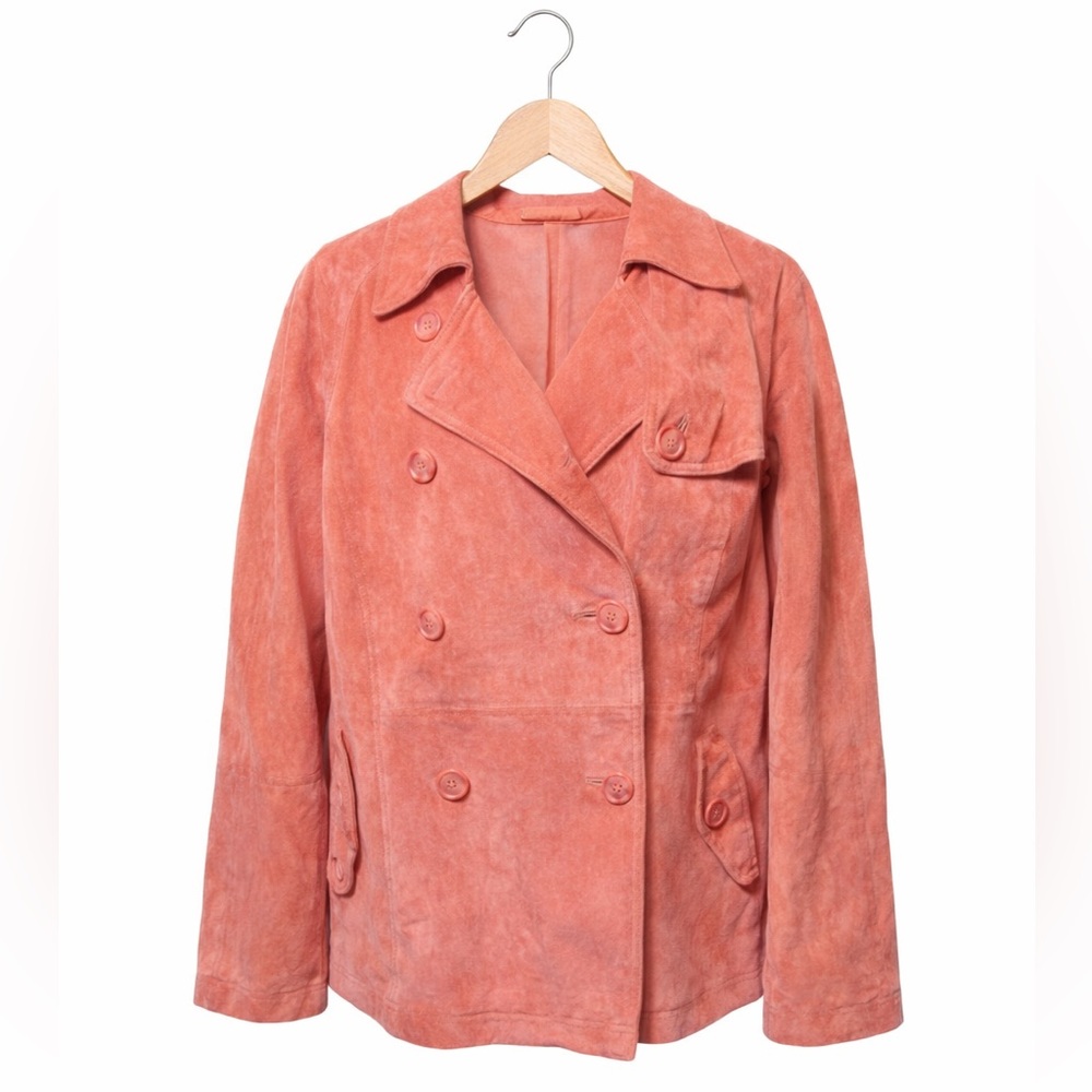 Terry Lewis Vintage Coral Suede Jacket 1X Double Breasted Leather Chic Luxe